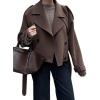 imagechouyatou Womens Cropped Wool Coat Double Breasted Business Casual Short Winter Trench CoatDark Brown