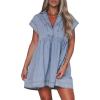 imagechouyatou Womens Cute Denim Babydoll Tunic Dress Vintage Notched Lapel Sleeveless Tank Mini DressLight Blue