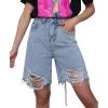 imagechouyatou Womens Distressed Jean Shorts Frayed Ripped Y2K Raw Hem Five Points Bermuda Denim ShortsBlue