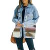 imagechouyatou Womens Ethnic Aztec Geometric Pattern Frayed Denim Jean Jacket ShacketsBrown