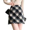 imagechouyatou Womens Fall Winter Mini Plaid Skirt High Waist Wool Blend Short ALine Bodycon Pencil SkirtBlack