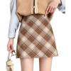 imagechouyatou Womens Fall Winter Mini Plaid Skirt High Waist Wool Blend Short ALine Bodycon Pencil SkirtKhaki