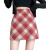 imagechouyatou Womens Fall Winter Mini Plaid Skirt High Waist Wool Blend Short ALine Bodycon Pencil SkirtRed