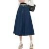 imagechouyatou Womens High Elastic Waist Spring Midi Denim Skirt Casual ALine Pleated Umbrella Jean SkirtDarkblue