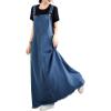 imagechouyatou Womens Sleeveless Denim Overall Dress Fringe Hem Slit Loose Baggy Maxi Long Bib Jumper DressBlue