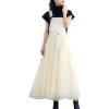 imagechouyatou Womens Sleeveless Denim Splicing Tulle Tutu Overall Dress Puffy Mesh Maxi Bib Jumper DressWhite