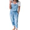 imagechouyatou Womens Summer Adjustable Strap Denim Overall Sleeveless Drawstring Waist Jeans JumpsuitLight Blue