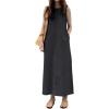 imagechouyatou Womens Summer Sleeveless Midi Long Denim Dress Casual Baggy Crewneck Jean Tank DressesBlack
