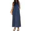 imagechouyatou Womens Summer Sleeveless Midi Long Denim Dress Casual Baggy Crewneck Jean Tank DressesDark Blue