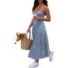 imagechouyatou Womens Summer Sleeveless Spaghetti Strap Smocked Denim Dress Sexy V Neck A Line Jean Midi DressBlue