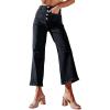 imagechouyatou Womens Y2k Buttoned Wide Leg Cropped Jeans High Waisted Capri Denim PantsBlack