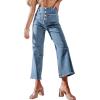 imagechouyatou Womens Y2k Buttoned Wide Leg Cropped Jeans High Waisted Capri Denim PantsLight Blue