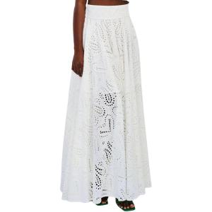 imagechouyatou Womens Hollow Out Eyelet Maxi Boho Skirt Back Smocked Waist Lace Floral Flowy Long Skirt with PocketsWhite