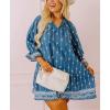 imagechouyatou Womens Floral Printed Ruffle Hem Babydoll Mini Dress Boho Loose Fit Beach Vacation Short DressBlue