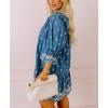 imagechouyatou Womens Floral Printed Ruffle Hem Babydoll Mini Dress Boho Loose Fit Beach Vacation Short DressBlue