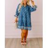 imagechouyatou Womens Floral Printed Ruffle Hem Babydoll Mini Dress Boho Loose Fit Beach Vacation Short DressBlue