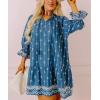 imagechouyatou Womens Floral Printed Ruffle Hem Babydoll Mini Dress Boho Loose Fit Beach Vacation Short DressBlue