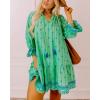 imagechouyatou Womens Floral Printed Ruffle Hem Babydoll Mini Dress Boho Loose Fit Beach Vacation Short DressGreen