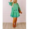 imagechouyatou Womens Floral Printed Ruffle Hem Babydoll Mini Dress Boho Loose Fit Beach Vacation Short DressGreen