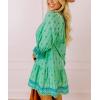 imagechouyatou Womens Floral Printed Ruffle Hem Babydoll Mini Dress Boho Loose Fit Beach Vacation Short DressGreen