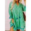 imagechouyatou Womens Floral Printed Ruffle Hem Babydoll Mini Dress Boho Loose Fit Beach Vacation Short DressGreen