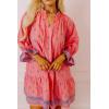 imagechouyatou Womens Floral Printed Ruffle Hem Babydoll Mini Dress Boho Loose Fit Beach Vacation Short DressPink