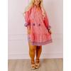 imagechouyatou Womens Floral Printed Ruffle Hem Babydoll Mini Dress Boho Loose Fit Beach Vacation Short DressPink