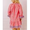 imagechouyatou Womens Floral Printed Ruffle Hem Babydoll Mini Dress Boho Loose Fit Beach Vacation Short DressPink