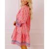 imagechouyatou Womens Floral Printed Ruffle Hem Babydoll Mini Dress Boho Loose Fit Beach Vacation Short DressPink