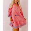imagechouyatou Womens Floral Printed Ruffle Hem Babydoll Mini Dress Boho Loose Fit Beach Vacation Short DressPink