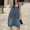 imagechouyatou Womens Summer Casual Loose Adjustable Straps Shorts Denim Overall Romper Bib Jeans ShortallsDark Blue