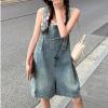 imagechouyatou Womens Summer Casual Loose Adjustable Straps Shorts Denim Overall Romper Bib Jeans ShortallsDark Blue