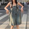imagechouyatou Womens Summer Casual Loose Adjustable Straps Shorts Denim Overall Romper Bib Jeans ShortallsDark Blue