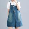 imagechouyatou Womens Summer Casual Loose Adjustable Straps Shorts Denim Overall Romper Bib Jeans ShortallsLight Blue