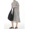 imagechouyatou Womens Summer Loose Fit Striped Midi Beach Dress Button Down Short Puff Sleeve Long Shirt DressBlue