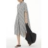 imagechouyatou Womens Summer Loose Fit Striped Midi Beach Dress Button Down Short Puff Sleeve Long Shirt DressBlue