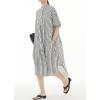 imagechouyatou Womens Summer Loose Fit Striped Midi Beach Dress Button Down Short Puff Sleeve Long Shirt DressBlue