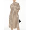 imagechouyatou Womens Summer Loose Fit Striped Midi Beach Dress Button Down Short Puff Sleeve Long Shirt DressBrown