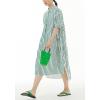 imagechouyatou Womens Summer Loose Fit Striped Midi Beach Dress Button Down Short Puff Sleeve Long Shirt DressGreen