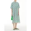 imagechouyatou Womens Summer Loose Fit Striped Midi Beach Dress Button Down Short Puff Sleeve Long Shirt DressGreen