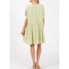imagechouyatou Womens Summer Short Sleeve Midi Dress Casual Loose Notch VNeck Striped Short Tiered DressGreen