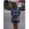 imagechouyatou Womens Y2k Lapel Collar 12 Zip Up Denim Shirt Dress Pullover Frayed Casual Mini Short Jean DressBlue