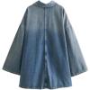 imagechouyatou Womens Y2k Lapel Collar 12 Zip Up Denim Shirt Dress Pullover Frayed Casual Mini Short Jean DressBlue