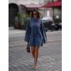 imagechouyatou Womens Y2k Lapel Collar 12 Zip Up Denim Shirt Dress Pullover Frayed Casual Mini Short Jean DressBlue