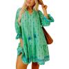 imagechouyatou Womens Floral Printed Ruffle Hem Babydoll Mini Dress Boho Loose Fit Beach Vacation Short DressGreen