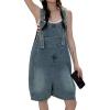 imagechouyatou Womens Summer Casual Loose Adjustable Straps Shorts Denim Overall Romper Bib Jeans ShortallsDark Blue