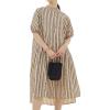 imagechouyatou Womens Summer Loose Fit Striped Midi Beach Dress Button Down Short Puff Sleeve Long Shirt DressBrown