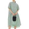 imagechouyatou Womens Summer Loose Fit Striped Midi Beach Dress Button Down Short Puff Sleeve Long Shirt DressGreen