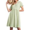imagechouyatou Womens Summer Short Sleeve Midi Dress Casual Loose Notch VNeck Striped Short Tiered DressGreen