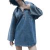 imagechouyatou Womens Y2k Lapel Collar 12 Zip Up Denim Shirt Dress Pullover Frayed Casual Mini Short Jean DressBlue